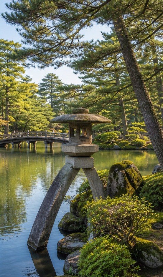 兼六園の徽軫灯籠と霞ヶ池